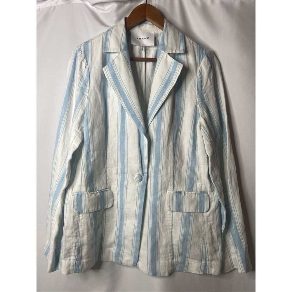Frame Classic Striped Linen‎ Blazer Women's 8 Academia Preppy Country Club